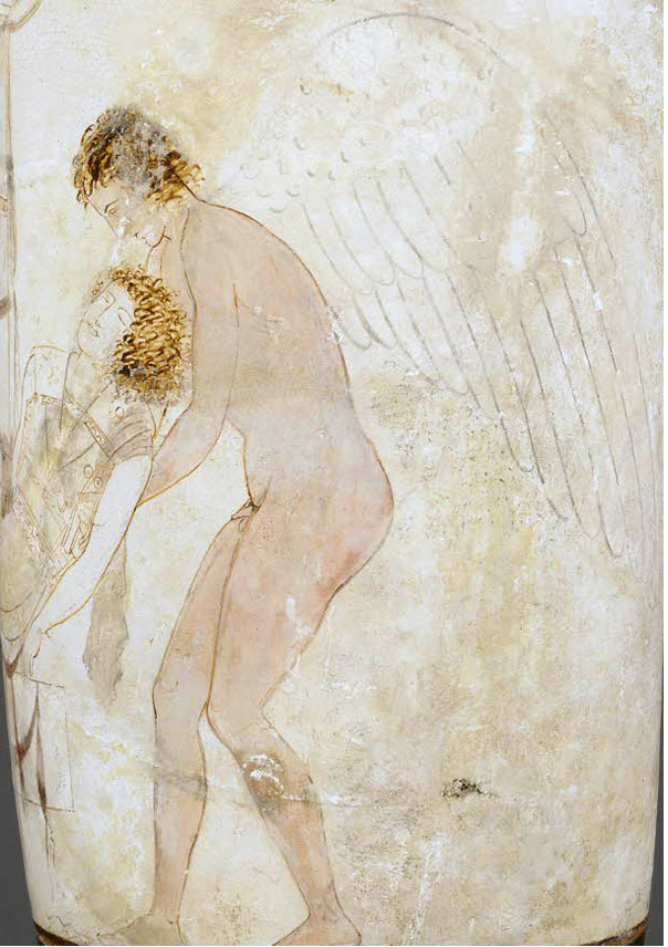 Картина Гипнос и тело Сарпедона, афинский краснофигурный лекит C5-го до н.э. Британский музей. Лондон, Великобритания