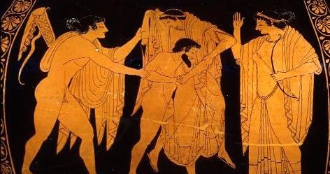 Аполлон, Титий, Лето и Артемида, 5 века до н.э., Лувр