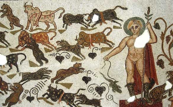 Дионис и звери, греко-римская мозаика 4 век нашей эры, Национальный музей Бардо.