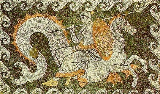 Нереида верхом на Гиппокампе, 1 век до н.э., Дом мозаик Эретрии