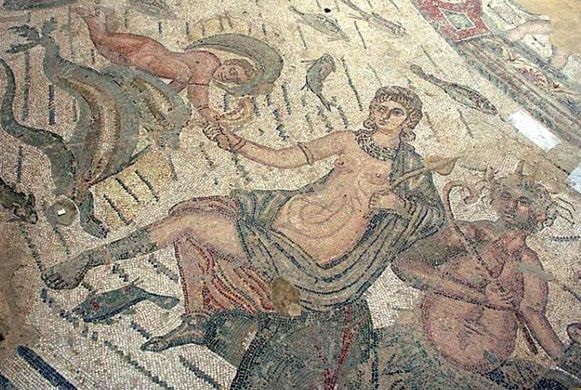 Левкотея и Палемон, греко-римская мозаика 4 века н.э., Вилла Романа дель Казале