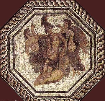 Фобос, Арес-Марс и Ника, греко-римская мозаика 3 век н.э., римская вилла Орбе-Боссеа